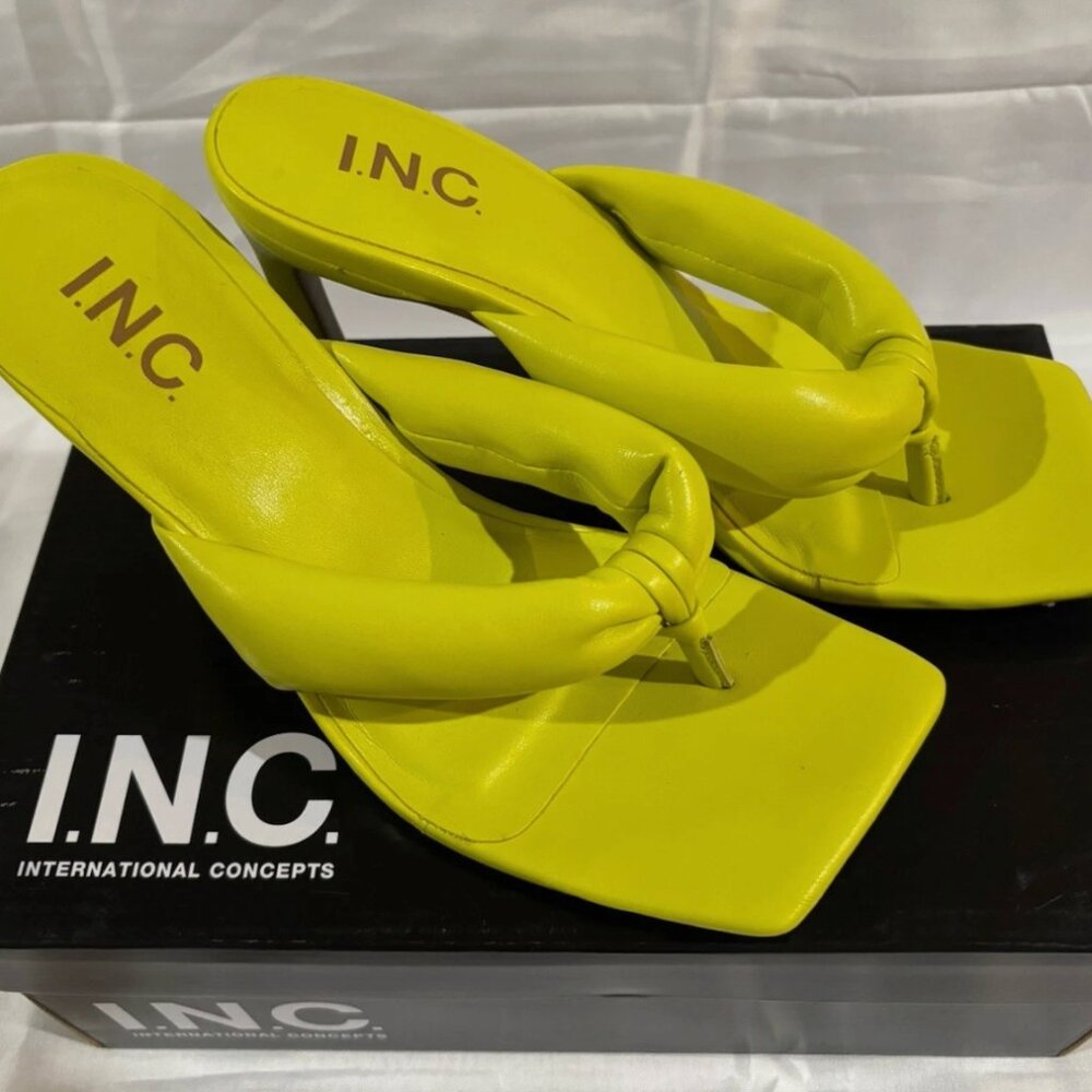INC Lime Green Puffed Straps Faux Leather Open Toe Heels Green SZ 6.5 - Picture 2 of 7